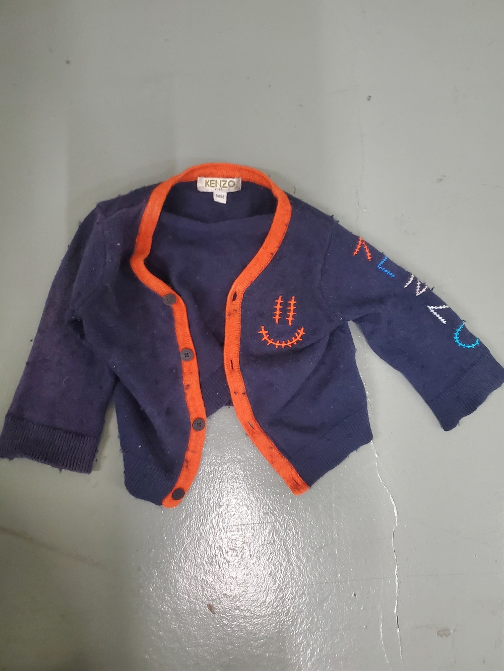 Kenzo Kids Navy Cardigan with Orange Trim and Embroidered Details